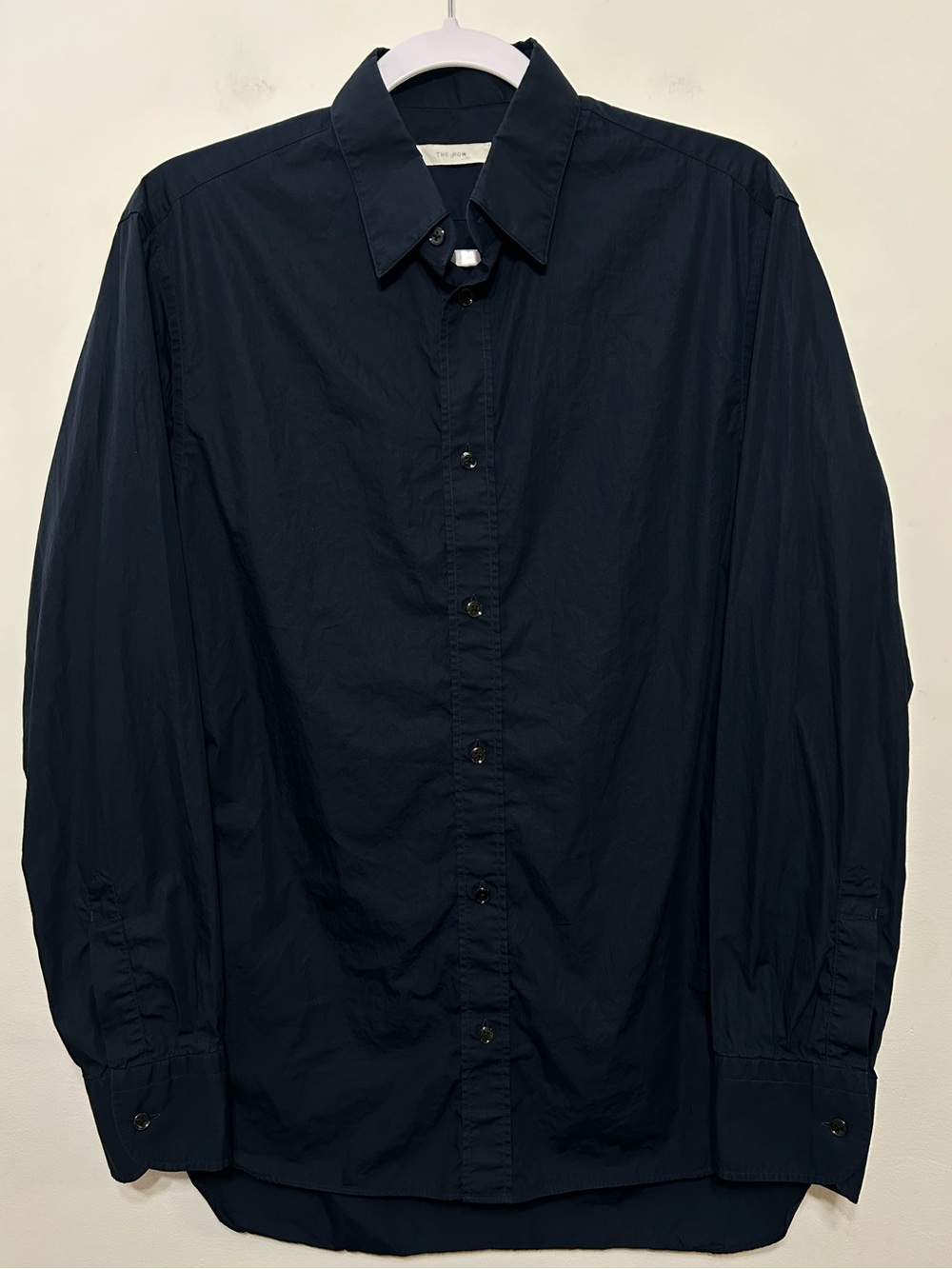 The Row Luxury Button Up Shirt Cotton Navy Blue Mens Size US 15.5 EU 39 MA100